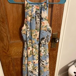 Light blue floral halter neck dress